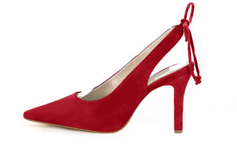 Cardinal red women's slingback shoes. Pointed toe. High slim heel. Profile view - Florence KOOIJMAN
